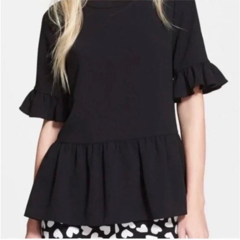 Kate Spade Linda Boxy Peplum Ruffle Top Black Shirt Blouse XL NWT Designer $228